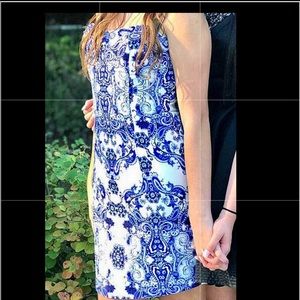 Formal blue and white short dress, size 6